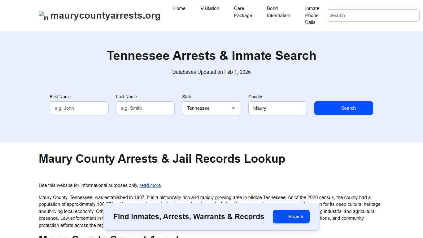 Maury County, TN Arrests, Warrants, Police Records Search